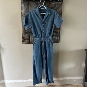 Women's Levi's Denim Short Sleeve Collared Jumpsuit w/Elastic Waist & Zipper